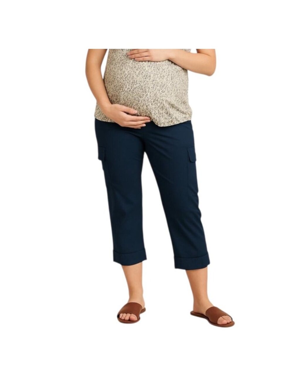 Motherhood Maternity Capri Pants~Size Small~ Navy Blue Hidden Belly Dress L3 12
